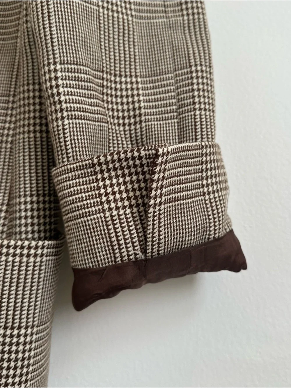 100% Wool Checked & Houndstooth Brown Plaid Blazer - Picture 3 of 13